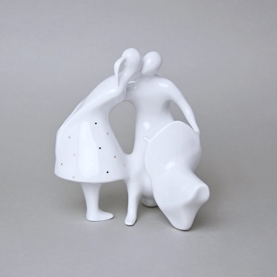 Milenci na skútru 14,5 x 12,5 x 16,5 cm, Bílá + Zlato, Porcelánové figurky Duchcov