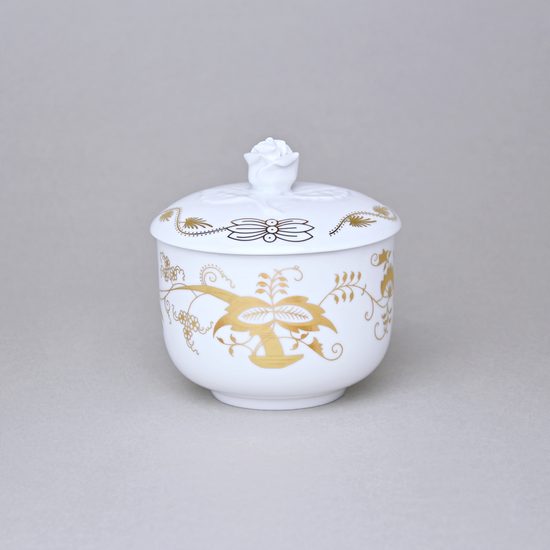 Cukřenka bez oušek s víčkem bez výřezu 200 ml, zlatý Cibulák, Český porcelán z Dubí