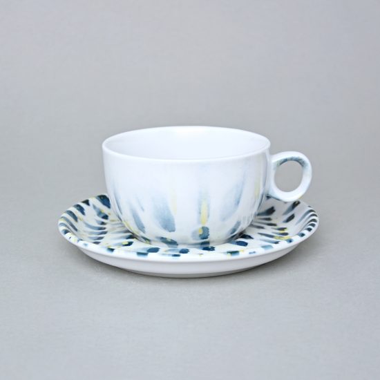 Šálek 200 ml a podšálek 15,5 cm, Déšť (modro-žlutá), G. Benedikt 1882