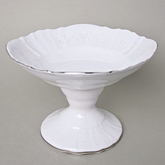 Bowl 25 cm on stand, Thun 1794 Carlsbad porcelain, BERNADOTTE frost, Platinum line