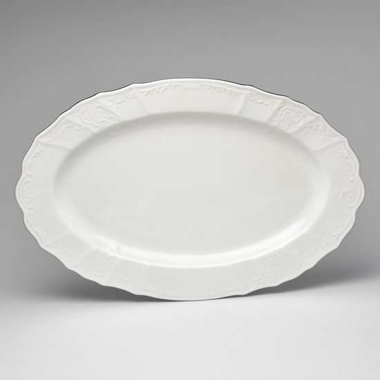 Dish oval flat 36 cm, Thun 1794 Carlsbad porcelain, BERNADOTTE platinum