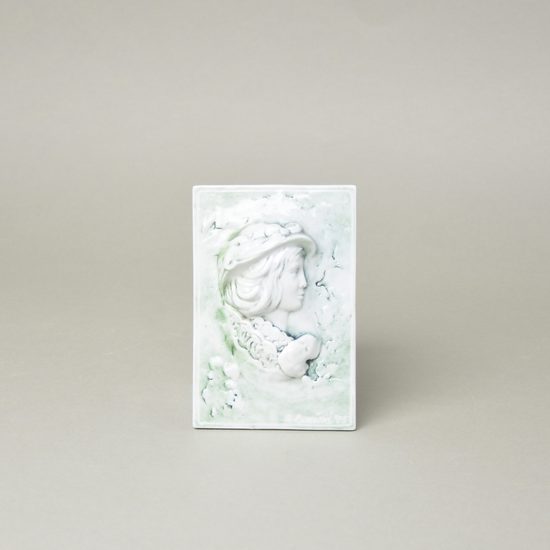 Porcelánový kachlík závěsný 8,7 x 13 cm, dívka s čepcem, Alena Burešová