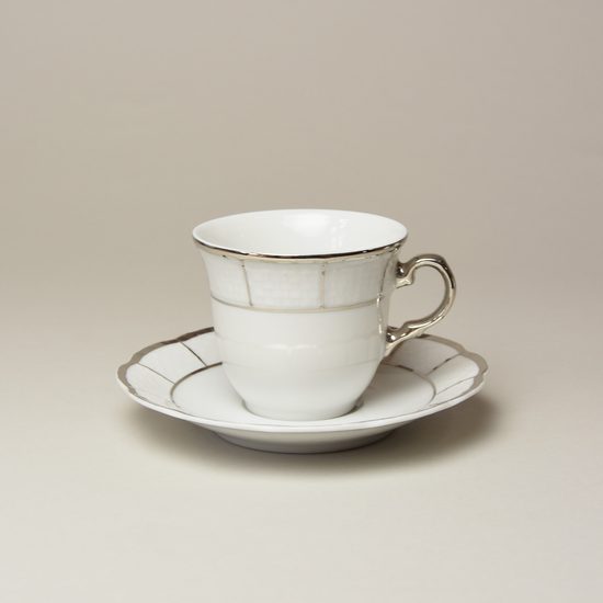 Cup coffee 130 ml and saucer 135 mm, Thun 1794 Carlsbad porcelain, MENUET platina
