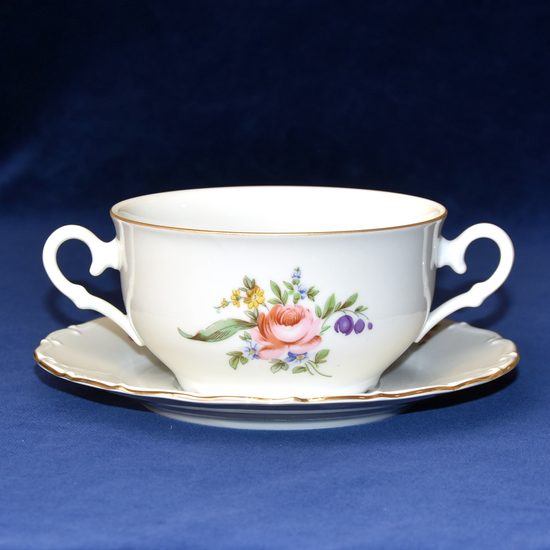 Cup soup 320 ml + saucer 17 cm, Ofelie meissen rose, Stara Role Moritz Zdekauer