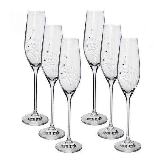 Celebration: Set of 6 Champagne Glasses 210 ml, with Swarowski Crystals