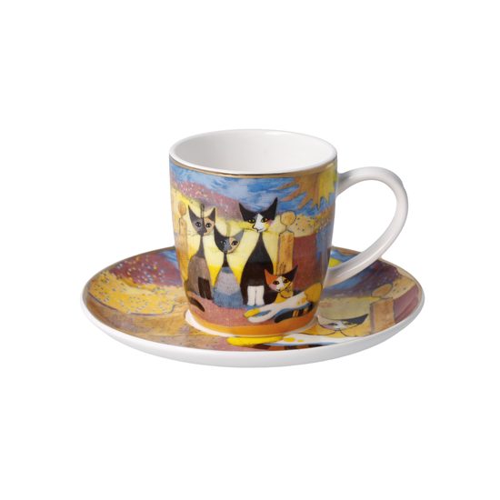 Šálek a podšálek Macchia e amici, 100 ml / 12 cm, jemný kostní porcelán, R. Wachtmeister, Kočky Goebel