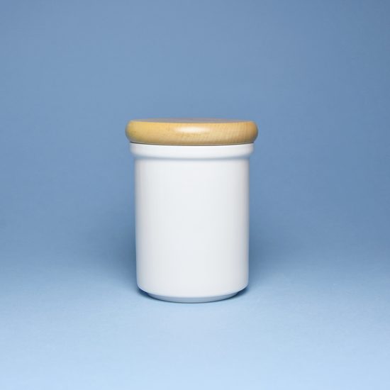 Porcelain Dose With Wooden Lid, B middle size 10,8 x 8,2 cm,White Porcelain, Cesky porcelan a.s.