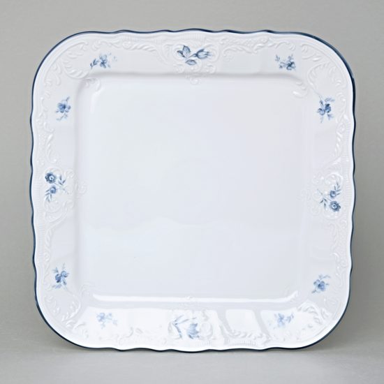 Platter square 26 cm, Thun 1794, karlovarský porcelán, BERNADOTTE blue flower