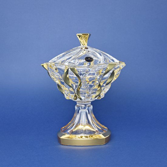 Dose on stand 23 cm (footed box) Rhapsody 23 cm gold decor, RoyalCrystal