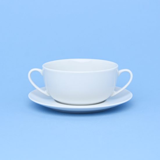 Šálek na polévku 370 ml s uchy + podšálek 17,5 cm, Saphyr bílý, Thun 1794, karlovarský porcelán