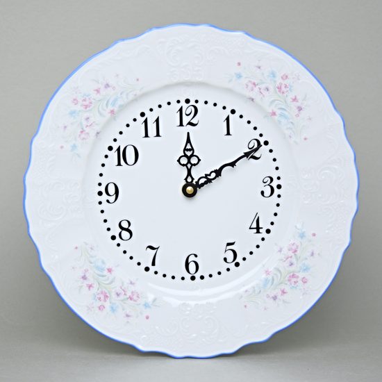 Wall clock 27 cm, Thun 1794 Carlsbad porcelain, BERNADOTTE blue-pink flowers