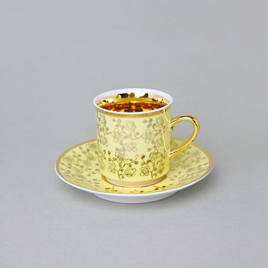 Šálek 100 ml mocca a podšálek 11,5 cm Sabina, vnitřní zlacení, žlutý, Leander Loučky