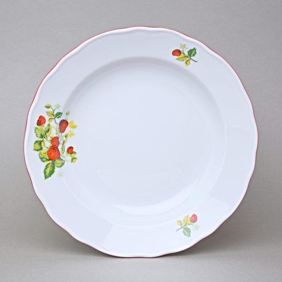 Red line: Deep plate 24 cm, strawberries, Český porcelán a.s.