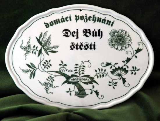 Boží požehnání (cedulka na zeď) 24,5 x 18 cm, zelený cibulák, Český porcelán a.s.