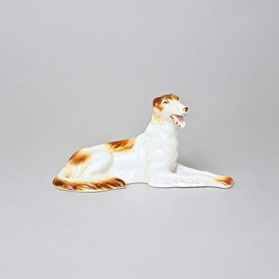 Chrt ležící 19 x 7,5 x 9,5 cm, Luxor, Porcelánové figurky Duchcov