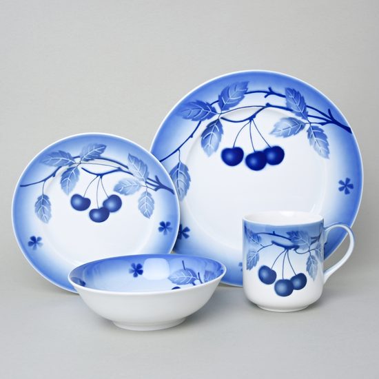 Praktická jídelní souprava pro 4 osoby, Thun 1794, karlovarský porcelán, BLUE CHERRY