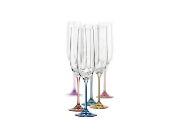 Spectrum 190 ml Rainbow - colour set, Champagne glass, 6 pcs., Crystalex