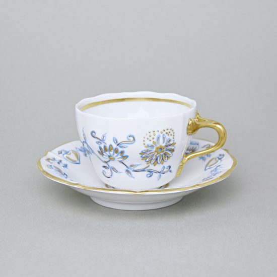 Elegance: Cup 0,21 l + saucer 16 cm, Gold + Blue, Hand-decorated by Vilém Janoušek, Český porcelán a.s