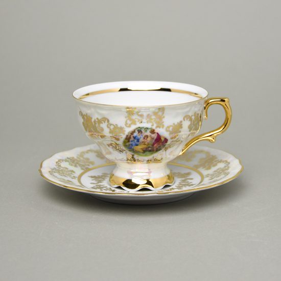 Šálek 230 ml a podšálek 16 cm čajový na nožce, Tři Grácie, Queens Crown porcelán