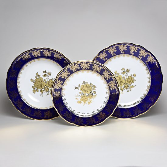 Mary-Anne 431: Plate set for 6 pers., cobalt + gold rose, Leander 1907