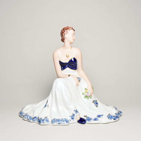 Sitting Lady With Roses (white skirt) 18 x 23 x 20 cm, Isis, Porcelain Figures Duchcov