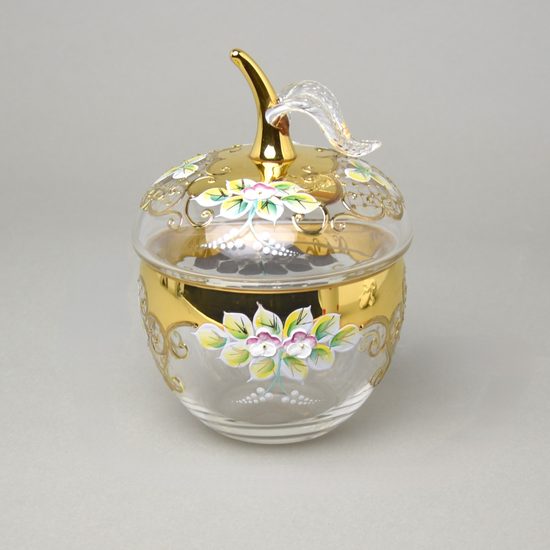 Křišťálová dóza "Jablko" kulatá malá, v. 16 cm, zlato + smalt, Jahami Bohemia