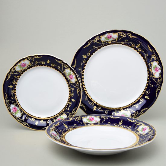 440: Plate set for 6 persons, Sonata, cobalt blue plus rose, Leander 1907