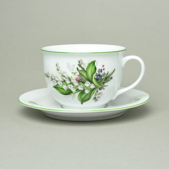 Cup Olga breakfast 400 ml + saucer 19 cm, Lily of the valley, Český porcelán a.s.