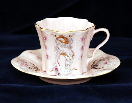 Śálek a podšálek mocca 0,08 l, Olga 585 Mucha, Růžový porcelán z Chodova