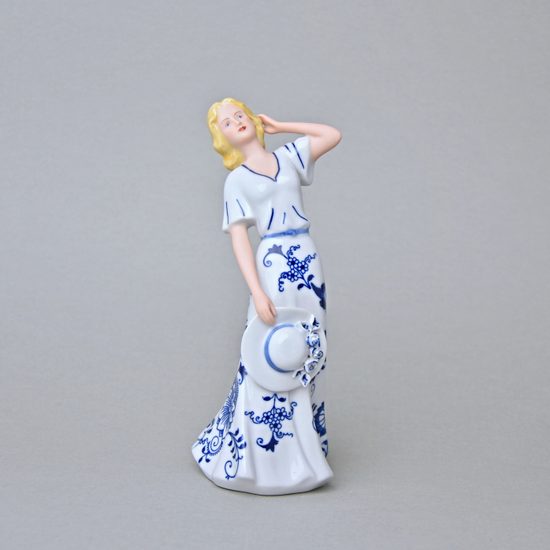 Lady With A Hat 9 x 8 x 20 cm, vlue onion + colour, Porcelain Figures Duchcov
