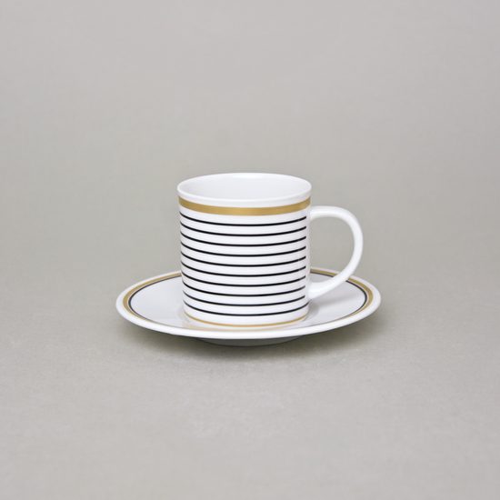 Cup Espresso 80 ml + saucer 11,5 cm, ELLA Black-Gold Stripes, Thun 1794 Carlsbad Porcelain