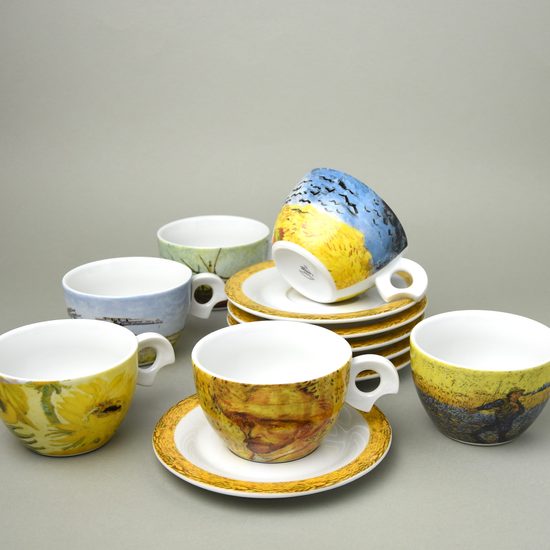 Van Gogh: Šálek 310 ml a podšálek 17 cm Dova, 6 ks., Thun 1794, karlovarský porcelán