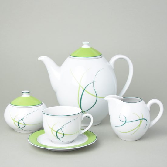 Coffee set for 6 persons, Thun 1794 Carlsbad porcelain, OPAL grass