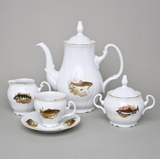 Coffee set for 6 pers., Thun 1794 Carlsbad porcelain, BERNADOTTE fishing