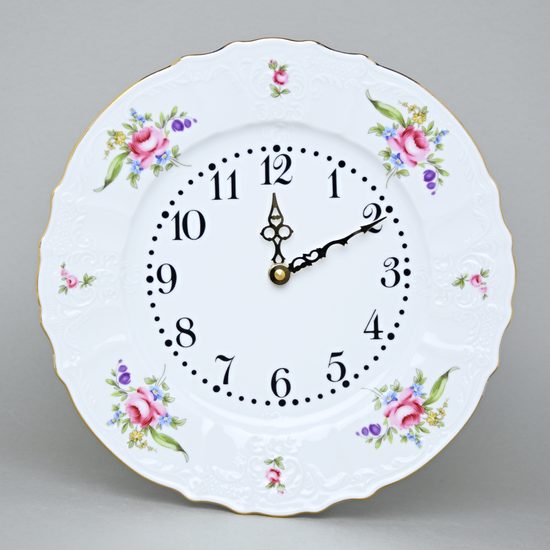 Clock wall 27 cm, Thun 1794 Carlsbad porcelain,  BERNADOTTE Meissen Rose