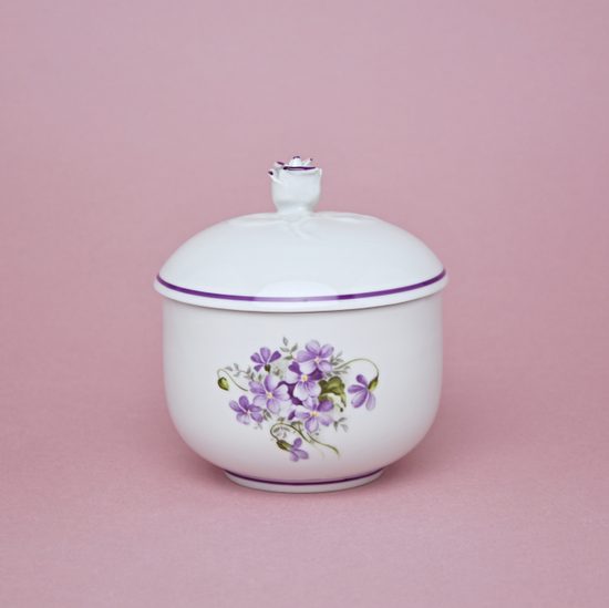 Cukřenka bez oušek s víčkem bez výřezu, 0,30 l, fialky, Český porcelán a.s.