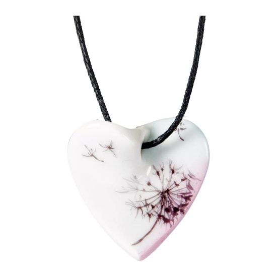 DANDELION, CURVED HEART necklace 2,5 x 2,5 cm, Meissen porcelain