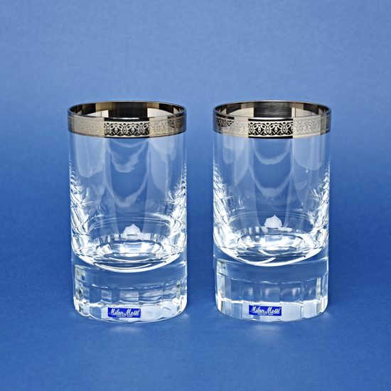 Glasses for Water 250 ml, Platinum Stripe - Etching, 12,5 cm, set 2 pcs., Milan Mottl