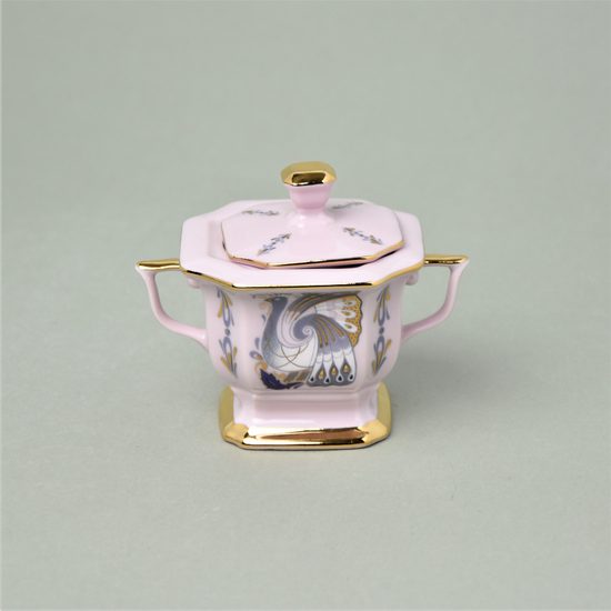 Cukřenka Empír I. 100 ml, dekor 562 Páv, Růžový porcelán z Chodova