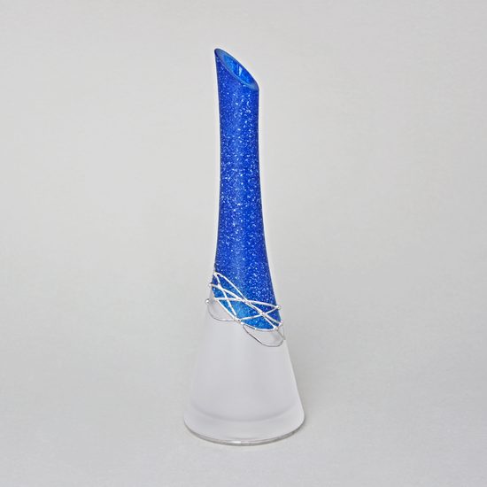 Studio Miracle: Vase Blue + Tin, 25 cm, Hand-decorated by Vlasta Voborníková