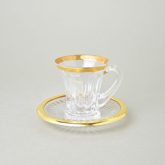 Welington - Cup 80 ml + saucer 130 mm crystal glass - GOLDEN DECOR, Crystal Bohemia
