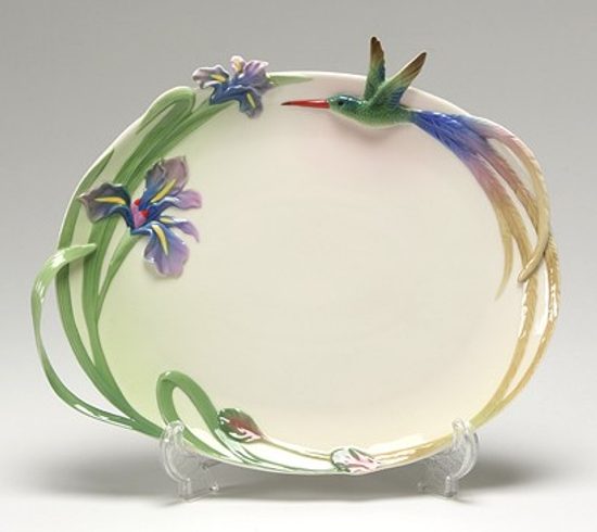 Longtail hummingbird design sculptured porcelain tray 36 x 26 cm, Porcelain FRANZ