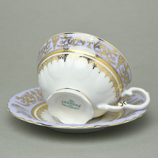 Cup tea 200 ml + sauer 15,5 cm, Sonáta, gold + violet, Leander Loučky