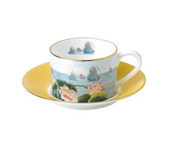 Blenheim Palace - indický pokoj: Šálek 200 ml a podšálek snídaňový, žlutý, anglický kostní porcelán Roy Kirkham
