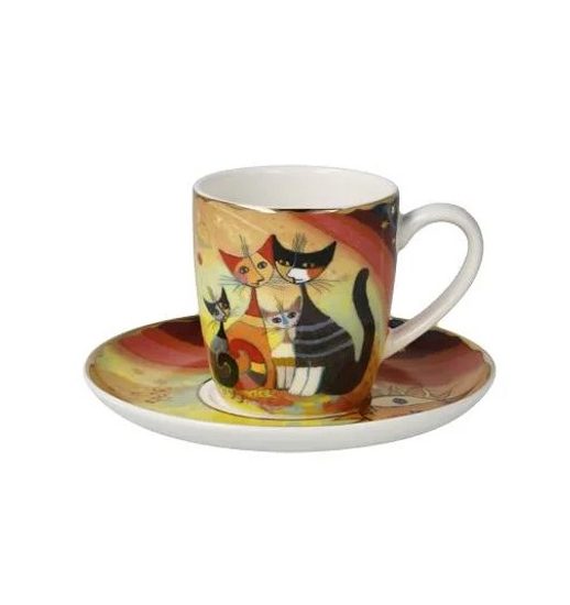Šálek a podšálek Macchia e amici, 100 ml / 12 cm, jemný kostní porcelán, R. Wachtmeister, Kočky Goebel …