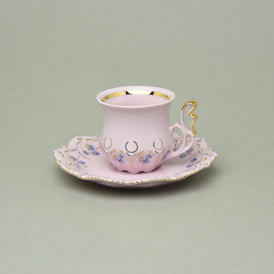 Šálek 90 ml a podšálek 12,5 cm mokka, Lenka 247p, Růžový porcelán z Chodova
