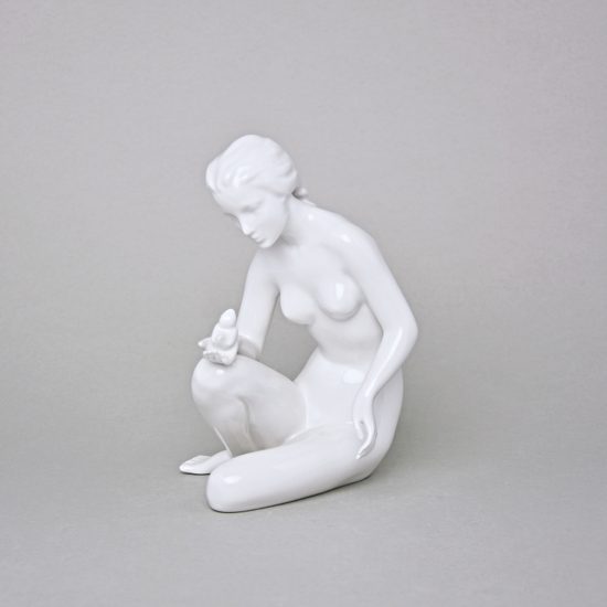 Lady With A Bird 18,5 x 12 x 12 cm, White, Porcelain Figures Duchcov