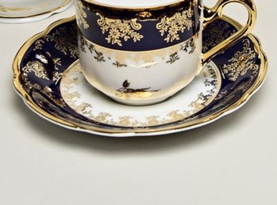 Mary-Anne 431: Podšálek 15 cm, kobalt + zlatá růže, Leander Loučky