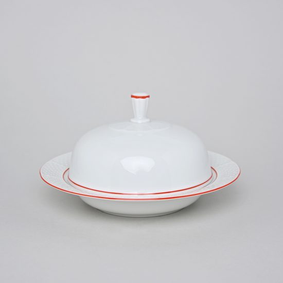 70477: Butter dish, Thun 1794, karlovarský porcelán, NATALIE, Red line