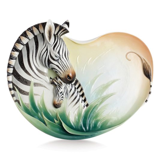 Zebra design sculptured porcelain ornamental platter 52 x 42 cm, FRANZ Porcelain